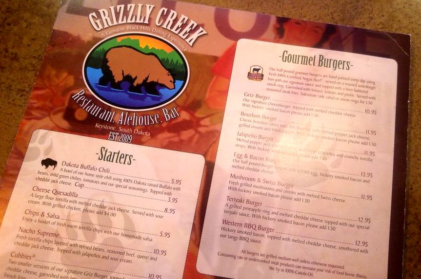 grizzly creek burger menu
