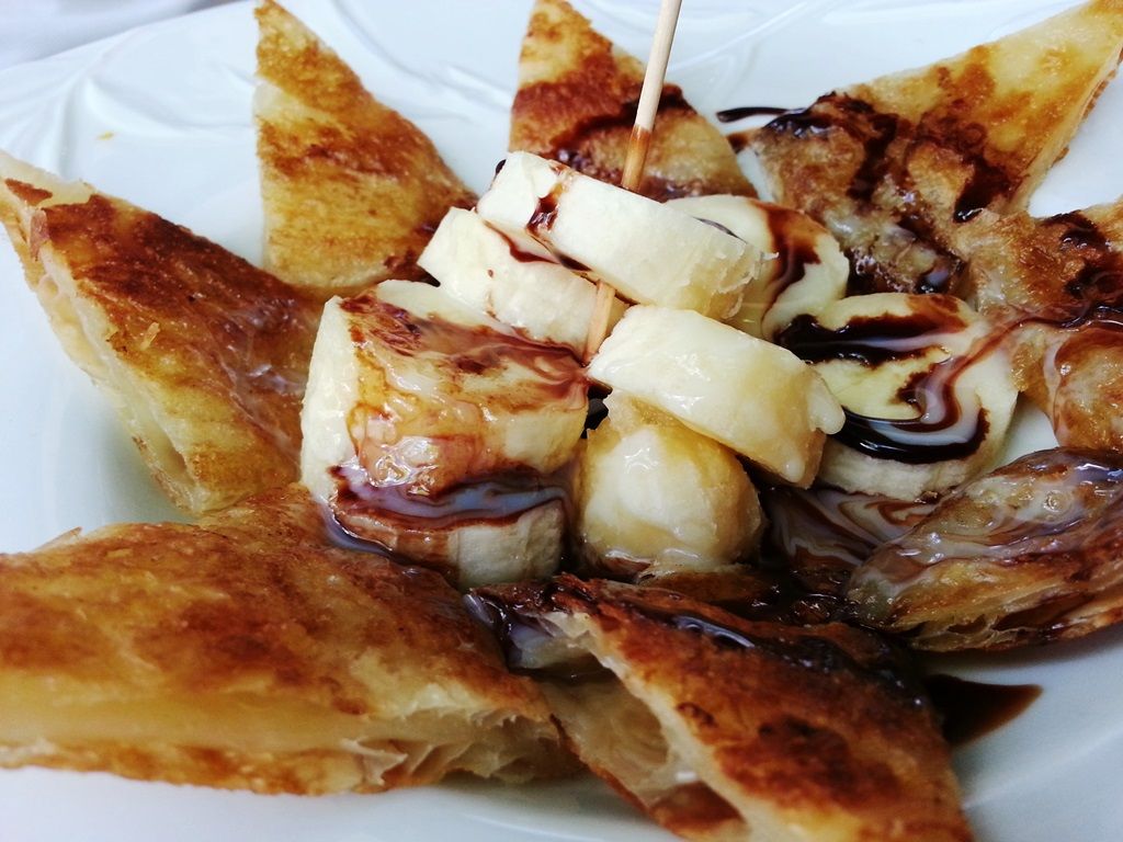 prik thai dessert crepe banane chocolat lait concentré