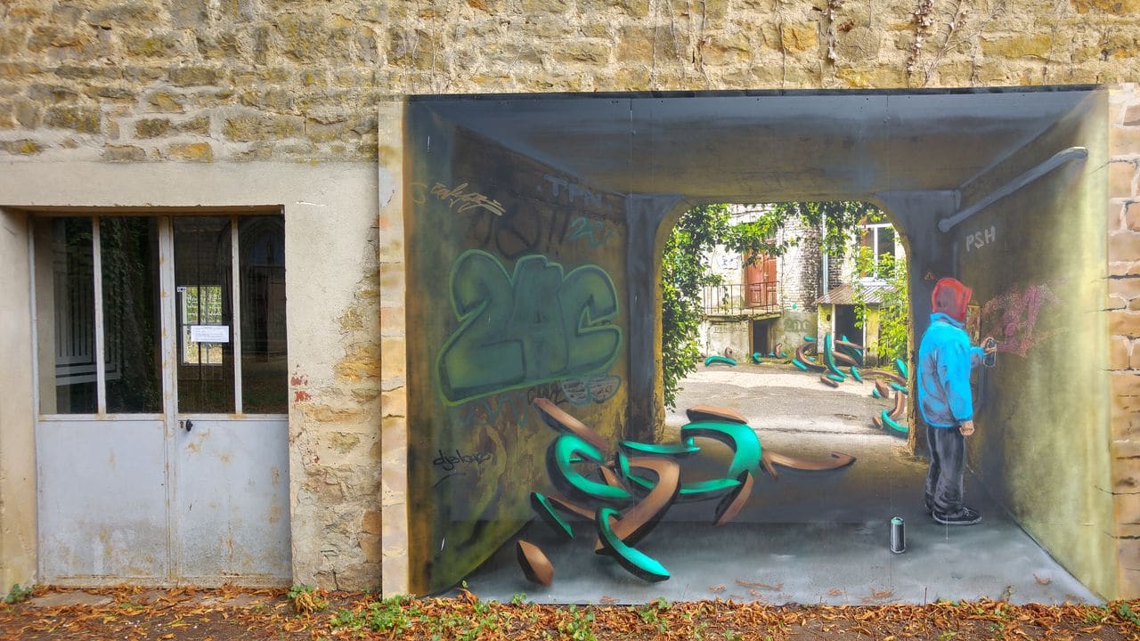 happycurio photograffee street art 3D mausa