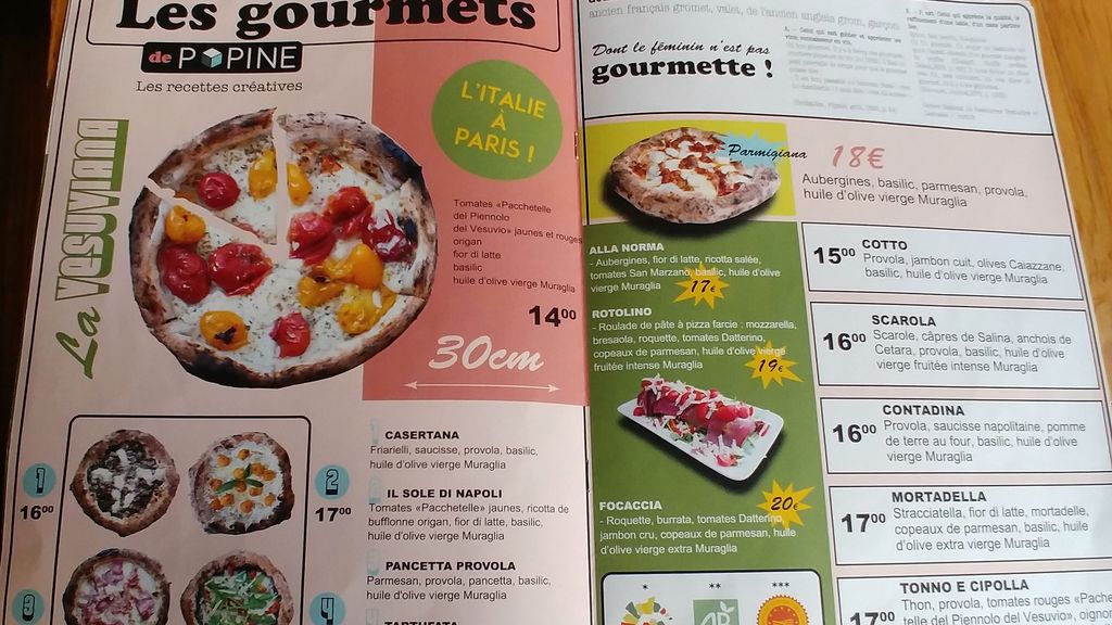 carte menu de popine