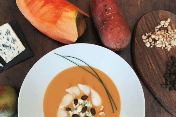 soupe veloutée à la patate douce, courge et lait de coco